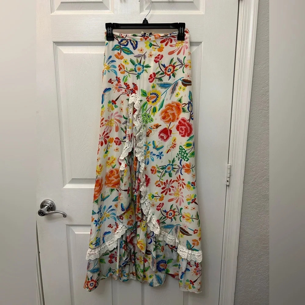 All Things Mochi Clara Skirt Maxi White Floral Silk Ruffle Lace Xs — image 4 of 8